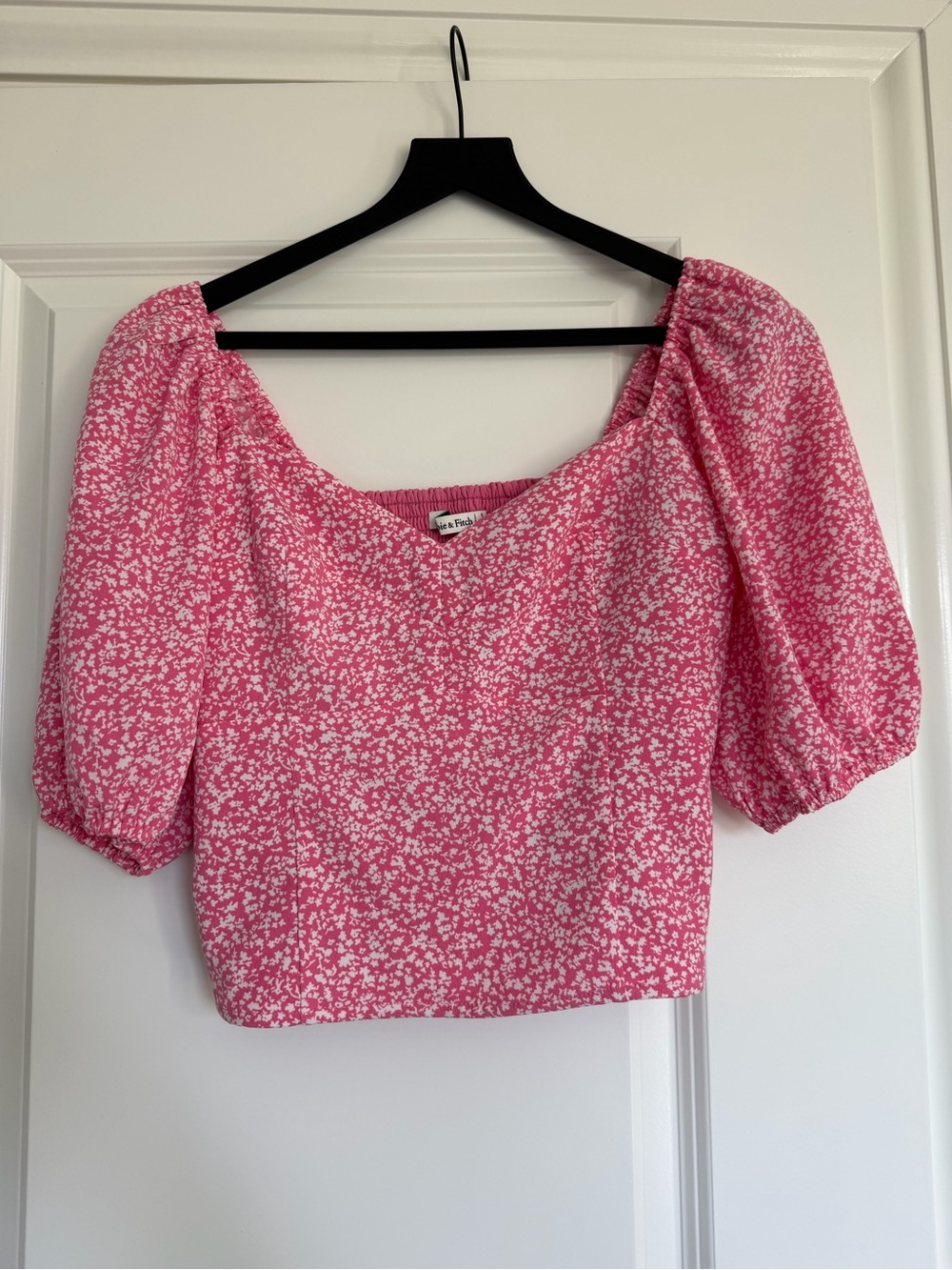 Abercrombie & Fitch Pink White Floral Puff-Sleeve Crop Blouse